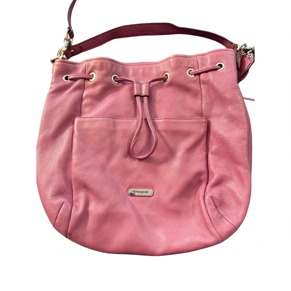 Coach Avery Rose Pink Pebbled Leather Drawstring Bucket Bag Crossbody F27003 - Picture 2 of 10